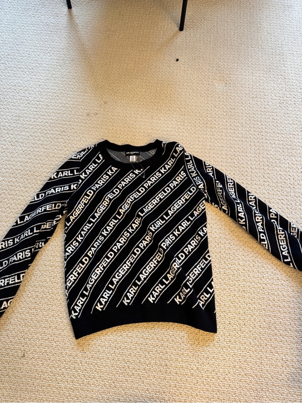 Karl Lagerfeld Black and White Logo-Print Crewneck Sweater